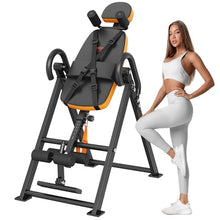 Load image into Gallery viewer, VEVOR Inversion Table, 300lbs Capacity Heavy Duty Inversion Table, Decompression Back Stretcher Machine, Strength Training Equipment with Headrest, Ankle Lock, Adjustable Protective Belt, Orange/Black