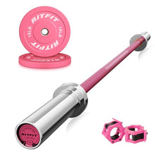 Load image into Gallery viewer, RitFit Barbell Weight Set - 4/6FT Olympic Barbell with Weight Plates (55-115LB Total) -Pink Plates