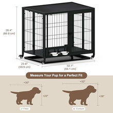 Load image into Gallery viewer, Heavy Duty Dog Crate for Small Dogs, 3 in 1 32.7" Foldable Collapsible Dog Kennel & Playpen with Lockable Wheels & Feeding Bowls, Escape Proof Metal Dog Cage for Indoor Outdoor Use, Black