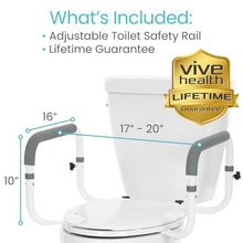 Load image into Gallery viewer, Vive Toilet Safety Rail - Adjustable Grab Bar - Compact Support Frame with Handrail for Bathroom Toilet Seat - Easy Installation for Handicap Senior Bariatrics, Elderly Balance - Padded Hand Armrest