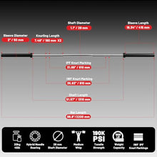 Load image into Gallery viewer, 7FT Olympic Barbell 45 lb Barbell 2 INCH 1000lbs Capacity Olympic Bar with Moderate Knurling-Silver and Black