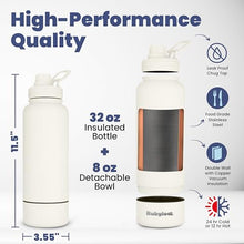 Load image into Gallery viewer, Dog Water Bottle for Dog Lovers - 32 oz Stainless Steel Double Wall Insulated Water Bottle with 8 oz Detachable Bowl on Bottom for Doggy Lovers for Hiking, Walks, Travel - Cream
