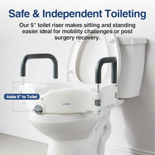 Load image into Gallery viewer, 5" Toilet Seat Riser Supports 300lbs Raised Toilet Seat with Removable Padded Arms for Seniors