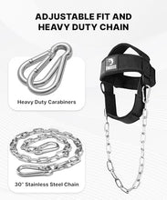 Load image into Gallery viewer, DMoose Fitness Neck Harness for Weight Lifting - Soft Padded Head & Chin Strap with 30" Heavy Duty Steel Chain - Neck Exerciser, Trainer & Strengthener to Support Injury Recovery (Black)