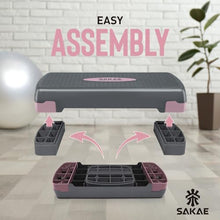 Load image into Gallery viewer, Adjustable Exercise Stepper Kit with Dumbbells & Kettlebell & Weightlifting Belt & Measuring Tape, 2 Level Risers Aerobics Step Platform for Home Gym Exercise Fitness Workout, Pink Grey