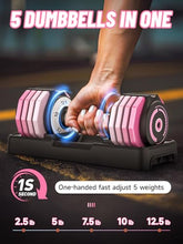 Load image into Gallery viewer, Motion Space Adjustable Dumbbells Set 12.5LB Pair, 1-Sec Fast Adjustable 5 Free Weights, Premium Comfort Non-slip Metal Handle, Compact Size for Full Body Home Workout (Pink)