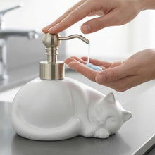 Load image into Gallery viewer, NEWHENGS Cat Shape Soap/Lotion/Hand Sanitizer Stainless Steel Pump Dispenser Gifts for Cat Lovers, Refillable for Cute Kitchen and Bathroom Accessories (Matt White)