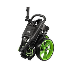 Load image into Gallery viewer, KVV 3 Wheel Foldable/Collapsible Golf Push Cart Ultra Lightweight Smallest Folding Size, New-Version Scorecard Holder Umbrella Holder Included(Black/Lime)