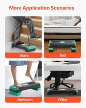 Load image into Gallery viewer, VEVOR Aerobic Exercise Step Platform, 28-Inch Workout Aerobic Stepper, Height Adjustable Fitness Training Step Deck Trainer with 4 Risers, Non-Slip Surface Bench for Home Gym Cardio Strength, Green