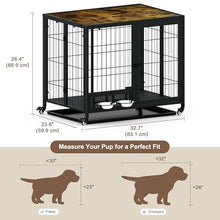 Load image into Gallery viewer, Heavy Duty Dog Crate for Small Dogs, 3 in 1 32.7" Foldable Collapsible Dog Kennel & Playpen with Lockable Wheels & Feeding Bowls, Escape-Proof Metal Dog Cage for Indoor Outdoor Use, Rustic Brown