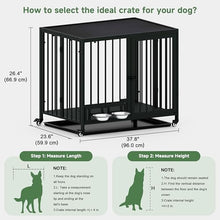 Load image into Gallery viewer, Heavy Duty Dog Crate for Medium Dogs, 3 in 1 37.8" Foldable Collapsible Dog Kennel & Playpen with Wheels & Feeding Bowls, Escape-Proof Metal Dog Cage with Lockable Door for Indoor Outdoor Use, Black