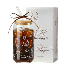 Load image into Gallery viewer, Dachshund Gift for Women, Funny Wiener Dog Gifts Glass Cup with Lid & Straw Coffee & Smoothie Tumbler for Weenie Lovers Dog Owners Pet Moms Wife teens Friend Sister for Mother’s Day Birthday