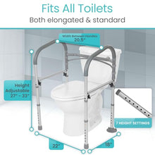 Load image into Gallery viewer, Vive Toilet Safety Rail - Medical Chair for Handicapped & Seniors - Folding Bathroom Frame w/Handles, Arms for Elderly, Disabled - Standalone Grab Bar - Seat Assistance Support Stand Up Assist