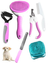Load image into Gallery viewer, Dog Cat Grooming Kit, Brushes, Dematting Rake and Comb, Nail Clipper, Nail File, Flea Comb (Pink 6 Kits)