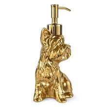 Load image into Gallery viewer, NEWHENGS Yorkshire Terrier Shaped Soap/Lotion/Hand Sanitizer Dog Lover Stainless Steel Pump Dispenser for Dog Gifts, Refillable for Kitchen and Bathroom(Gold)