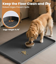 Load image into Gallery viewer, Dog Food Mat 36"x24", Waterproof Pet Feeding Mat with Diversion Grooves and Raised Edges, Large Non-Slip Dog Bowl Mat for Food and Water, Cat Food Mat for Floors, Easy to Clean, Grey