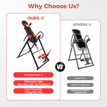 Load image into Gallery viewer, Inversion Table, 330.7lbs Capacity Heavy Duty Inversion Table Heavy Duty Strength Training Inversion Equipment w/Headrest & Adjustable Protective Belt for Back Pain Muscle Tension (Black + Red)