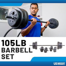 Load image into Gallery viewer, US Weight 105 Pound Barbell Weight Set , Adjustable with Two Dumbbell Bars and Full 6 Ft Bar, Black