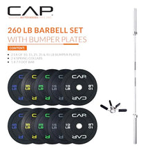 Load image into Gallery viewer, CAP Barbell 260 lb Economy Olympic Weight Set with 7ft Chrome Barbell & Black Bumper Plates