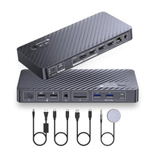 Load image into Gallery viewer, AV Access iDock P10 KVM Docking Station 2 Monitors 2 PCs, GbE, EDID, 5xUSB-A, 65W PD, USB C Hub, 4K@60Hz HDMI & DisplayPort USB C KVM Switch Dual Monitor Laptop & Desktop, Audio, SD, Remote Switch