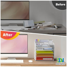 Load image into Gallery viewer, Docnest 5 Tier Mesh Desk Organizer for Paper Office Supplies – Multi-Functional Letter Tray with 5 Adjustable Compartments, 3 Pen Holders, Desktop Storage for Files, Mail, Stationery – White