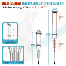 Load image into Gallery viewer, Aluminum Alloy Crutches for Adults, Pair of Height Adjustable Crutch (Fits 4'7" - 6'7"), Universal & Lightweight Crutches