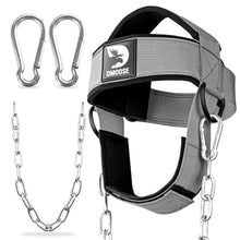 Load image into Gallery viewer, DMoose Fitness Neck Harness for Weight Lifting - Soft Padded Head & Chin Strap with 30" Heavy Duty Steel Chain - Neck Exerciser, Trainer & Strengthener to Support Injury Recovery (Grey)