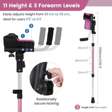 Load image into Gallery viewer, Carehofu Crutches for Adults 3-Angle Adjustable Forearm Crutches Non-Slip Handles with EVA Elbow Support,(Pink)