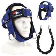 Load image into Gallery viewer, Fitness Neck Head Harness Trainer, Adjustable Chin Workout Strap and Head Harness Strength with 30 Lb Resistance Bands, Neoprene Neck Workout Exerciser for Weight Lifting, Home and Gym Equipment, Blue