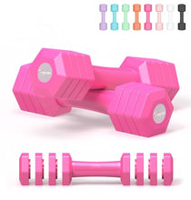 Load image into Gallery viewer, Adjustable Dumbbells Set, 4 in 1 Hand Weights Set for Women Men 10 LB Dumbbell Pair Each 2lbs 3lbs 4lbs 5lbs Weights Dumbbells Set with TPU Soft Rubber Handle for Home Gym Exercise Fitness - Rose