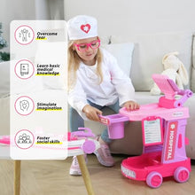 Load image into Gallery viewer, Liberry Doctor Kit for Toddlers Ages 3 4 5, Pretend Kids Doctor Playset with Cart, Costume and Stethoscope, Role Play Medical Toys Birthday Gift for Girls Boys (Pink)