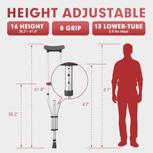 Load image into Gallery viewer, Aluminum Underarm Crutches for Adults & Seniors, Adjustable Height 38.2-61.8 in (16 Levels)