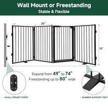 Load image into Gallery viewer, Snagle Paw Metal Freestanding Dog Gate with Door, 80” W x 32” H Dog Fence with Support Feet for Doorways, Stairs and Hallways, Portable Pet Gate for Indoor Use (4 Panel, Black)