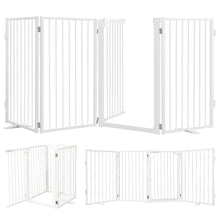 Load image into Gallery viewer, Snagle Paw Metal Freestanding Dog Gate with Door, 80” W x 32” H Dog Fence with Support Feet for Doorways, Stairs and Hallways, Portable Pet Gate for Indoor Use (4 Panel, White)