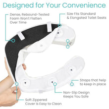 Load image into Gallery viewer, Vive Toilet Seat Riser Cushion for Seniors - Universal Fit - Raised Toilet Seat with High-Density Foam for Elongated & Standard - Firm Handle, Cushioned & Padded - Elevated Medical Handicap Lifter