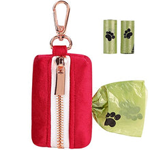 Load image into Gallery viewer, ARING PET Dog Waste Bag Dispenser, Soft Doggy Poop Bags Holders Attach to Any Leashes, Velvet Portable Washable Red Pet Waste Pouch Dispenser with Metal Zipper