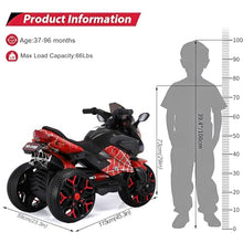 Load image into Gallery viewer, 3-Wheel Ride-On Toy Motorbike with Lighting Wheels, Music Player (Connect with Phone) and Hand Drive (RED)