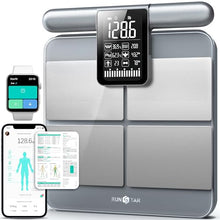 Load image into Gallery viewer, RunStar Scale for Body Weight and Fat Percentage, 8-Electrodes Precision Digital Smart Scale for BMI 28 Body Composition Measurement, Silver Bathroom Smart Scales with Large Display