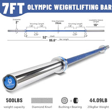 Load image into Gallery viewer, RICHUANG 7ft Olympic Barbell, Weightlifting 28mm 45lb - 500/700/1000lbs Capacity (Silver-Blue-500LBS)