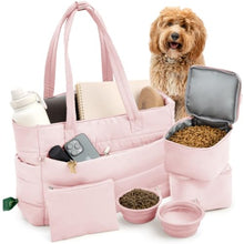 Load image into Gallery viewer, Rubyloo Puffer Dog Travel Bag for Dog Moms, Diaper Bag with Travel Bowls
