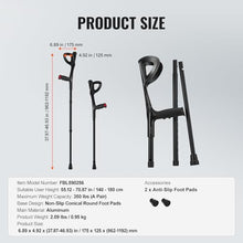 Load image into Gallery viewer, VEVOR Forearm Crutches for Adults, Folding Walking Forearm Crutches with 10-Level Adjustable Height, 1 Pair 350LBS