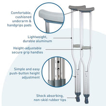 Load image into Gallery viewer, Adjustable Crutches – Includes Padded Underarm Cushions, Hand Grips, & Rubber Tips – Max. Weight Capacity 300 lb.