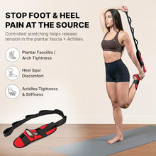 Load image into Gallery viewer, DMoose Fitness Foot & Calf Stretcher with Adjustable Padded Stretching Strap for Plantar Fasciitis, Hamstring, Heel Spurs and Achilles Tendonitis Relief - Yoga Leg Stretch Strap for Flexibility