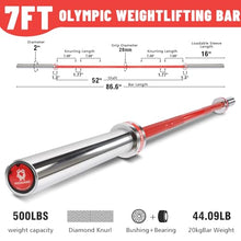 Load image into Gallery viewer, RICHUANG 7ft Olympic Barbell, Weightlifting Barbell 28mm 45lb - (Silver-Red-500LBS)