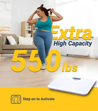 Load image into Gallery viewer, A&D Medical Digital Body Weight Scale, UC-356BLE Bluetooth Bathroom Weight Machine, UltraWide Platform and Large Display, Syncs with A&D App,550lb (249kg), Batteries Included, White