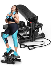 Load image into Gallery viewer, Steppers for Exercise at Home, Mini Stepper with Resistance Bands, Portable Stair Stepper 330LBS Weight Capacity, Adjustable Height Stepper Machine with LED Monitor for Full Body Workout