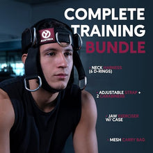 Load image into Gallery viewer, ALKYRIA Neck Harness Weight Lifting Trainer - Adjustable Neck Exerciser & Strengthener for Gym, Boxing, and Home Training - Padded Head Harness with Bonus Jaw Exerciser & Mesh Bag