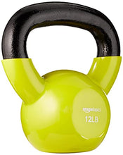 Load image into Gallery viewer, Amazon Basics Vinyl Coated Cast Iron Kettlebell for Training, 12 Pounds, Wide Handle, Home Workout Equipment, Yellow