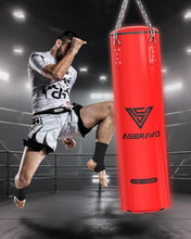 Load image into Gallery viewer, ASBRAVO Punching Bag for Adults, 4ft PU Heavy Boxing Bag Set 12OZ Gloves for MMA Muay Thai Kickboxing Training Home Gym, Martial Art (Unfilled)-Red