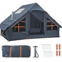 Load image into Gallery viewer, Inflatable Tents for Camping, 4-6 Person Easy Blow Up Tent with Hand Pump,4 Seasons Waterproof Air Inflatable Camping Tent,Hot Tent with Skylight and Stove Jack for Family Camping,Grey